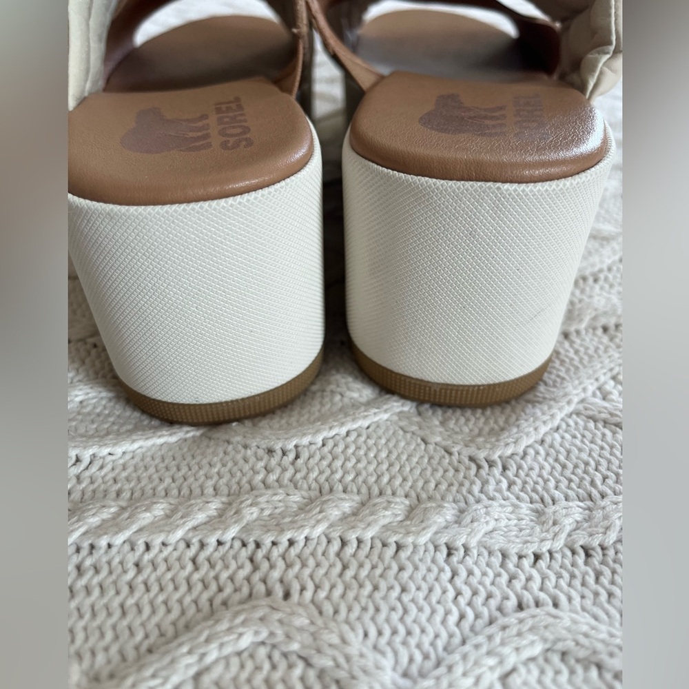 SOREL Cameron Platform Women’s Cream and Tan Sandal Slip On Size 9.5 - Picture 6 of 12
